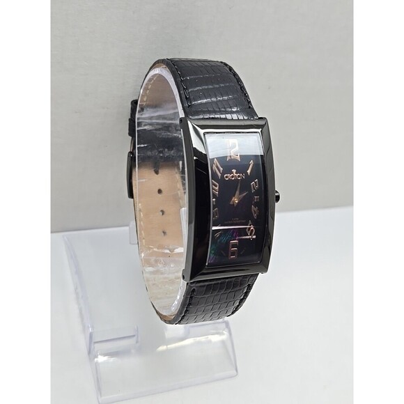 Womens Croton Aristocrat Deco Curve 23mm Black MOP Dial Lizard Watch New Battery